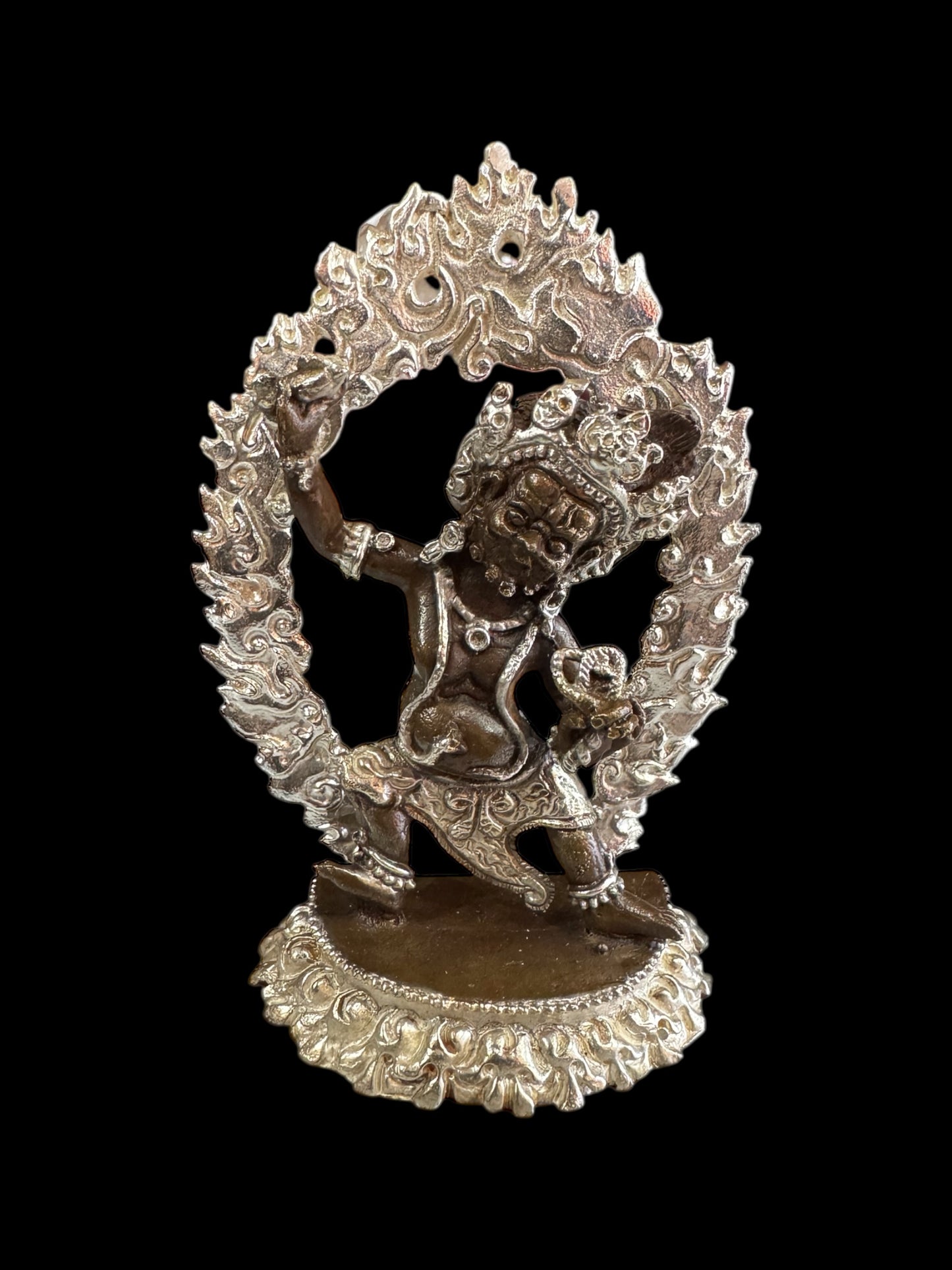 Nepalese handmade Vajrapani Chana Dorje Wrathful Tutelary Deity small copper Statue/silver plated
