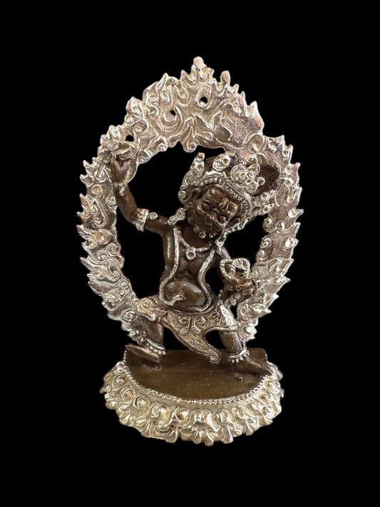 Nepalese handmade Vajrapani Chana Dorje Wrathful Tutelary Deity small copper Statue/silver plated