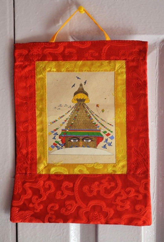 Stupa de Boudhanath au Népal, petit thangka imprimé à la main / tenture murale / bouddhisme