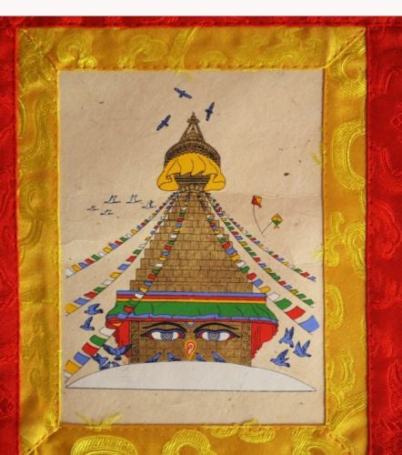 Stupa de Boudhanath au Népal, petit thangka imprimé à la main / tenture murale / bouddhisme