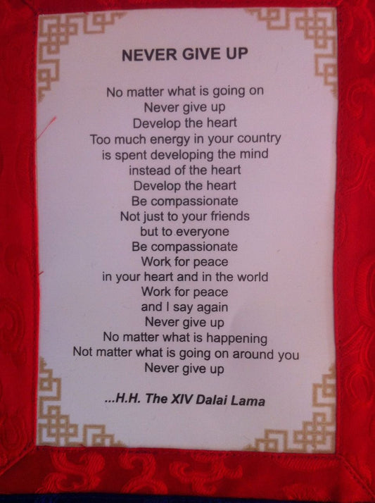 Dalai Lama Message Thangka / Wall Hanging / Never Give Up