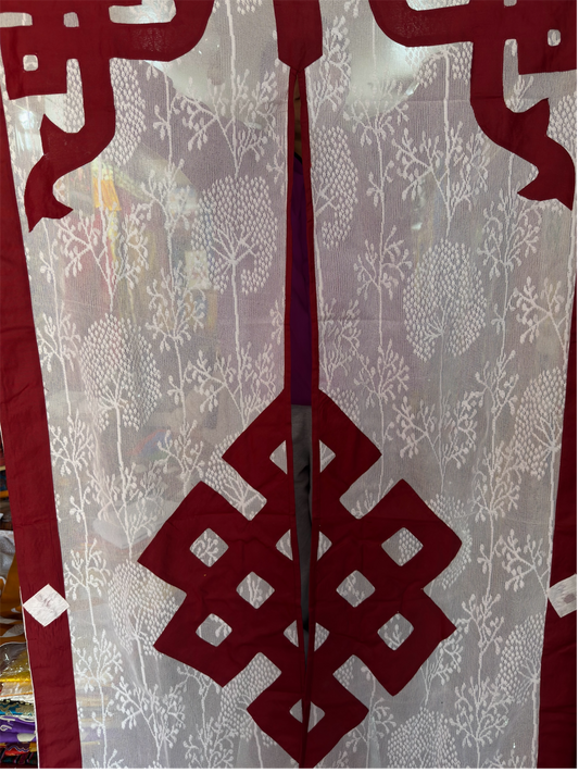 Tibetan buddhist maroon lacy/net endless knot split door curtain/door hanging