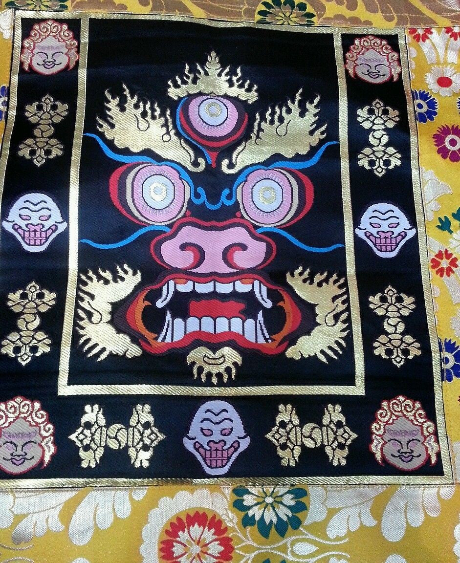 Tenture murale en brocart de soie à motif bouddhique tibétain/thangka