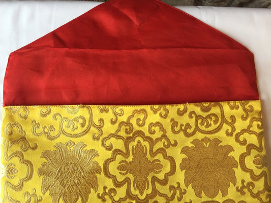 Couverture de livre/couverture d'ordinateur portable/format A/4 en brocart de soie à motif de lotus jaune bouddhiste tibétain