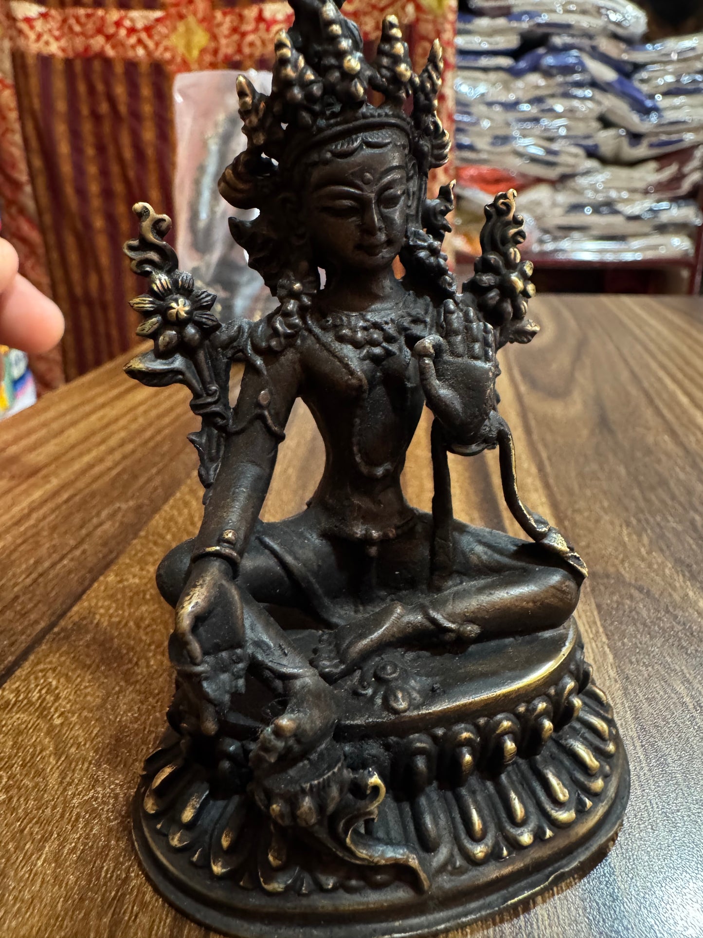 Nepalese buddhist handmade small green tara / dolma statue