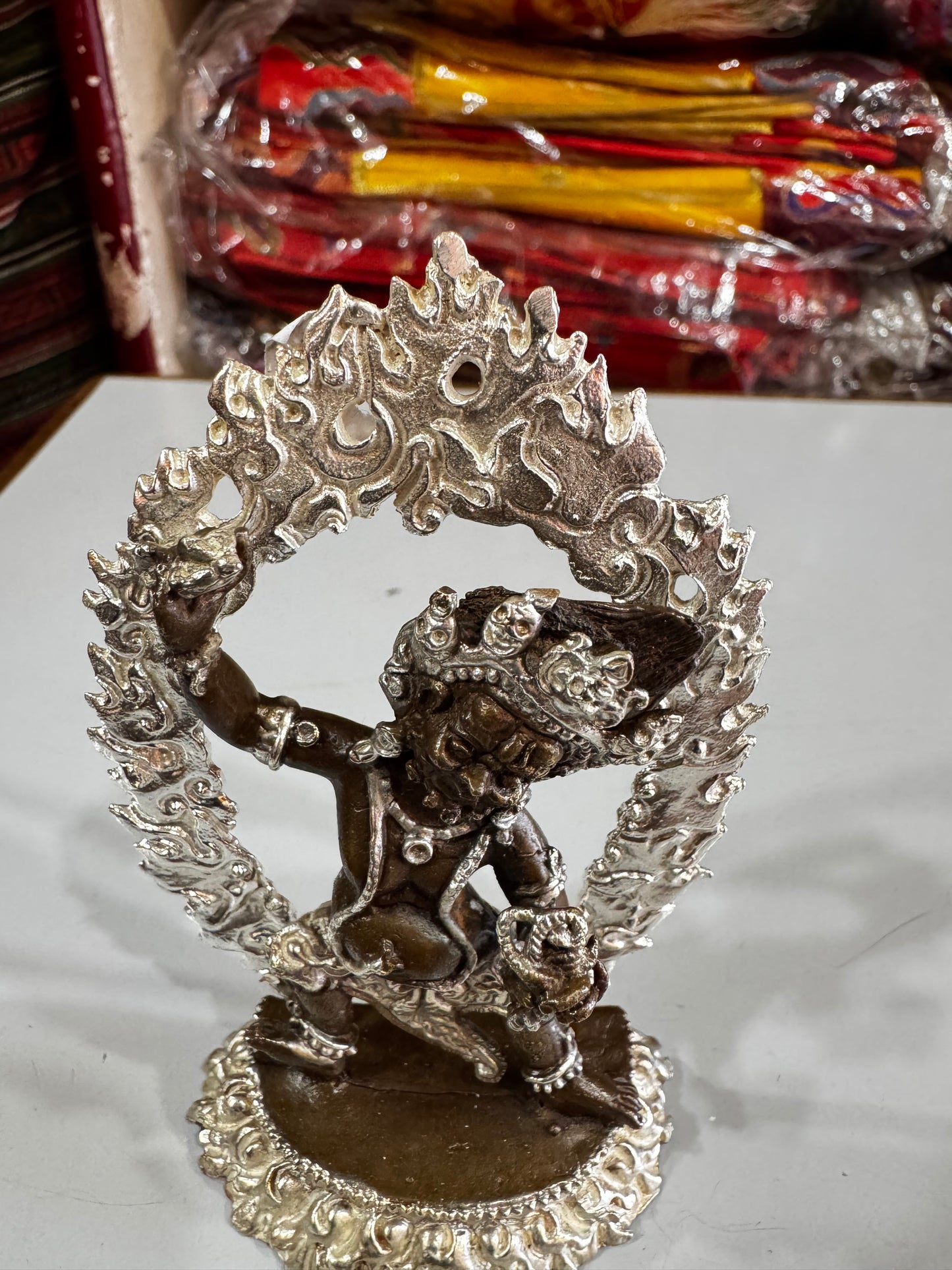 Nepalese handmade Vajrapani Chana Dorje Wrathful Tutelary Deity small copper Statue/silver plated