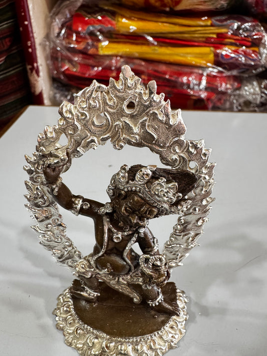 Nepalese handmade Vajrapani Chana Dorje Wrathful Tutelary Deity small copper Statue/silver plated