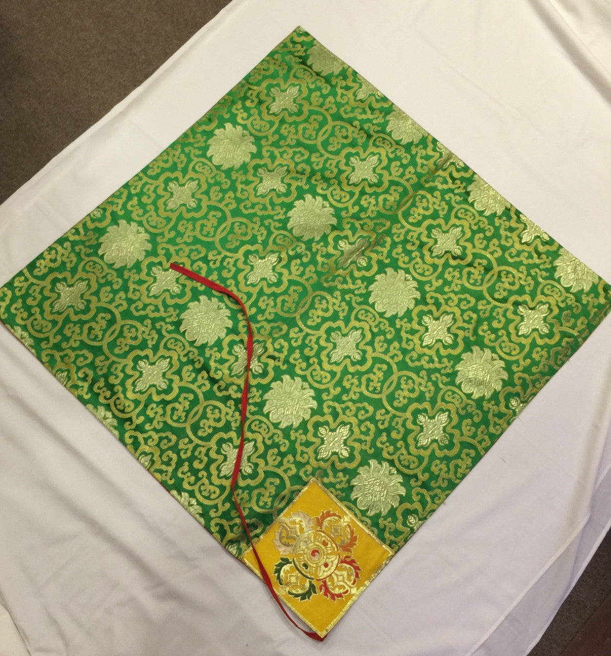 Tibetisch-buddhistisches grünes Lotus-Design Seidenbrokat Buchumschlag/Sutra/Texteinband