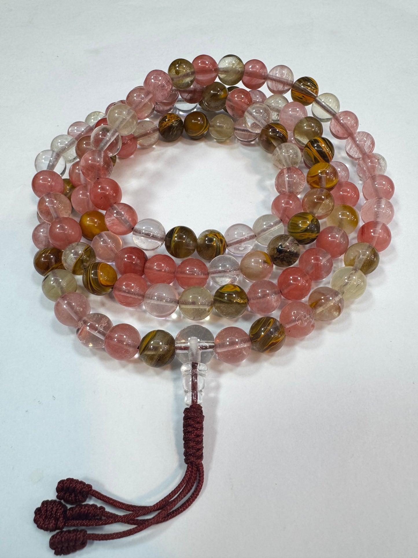 Nepalese natural mountain quartz mala/ prayer beads