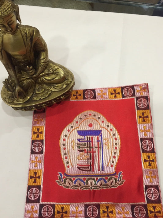 Napperon / nappe / nappe d'autel en brocart de soie bouddhiste tibétain rouge Kalachakra