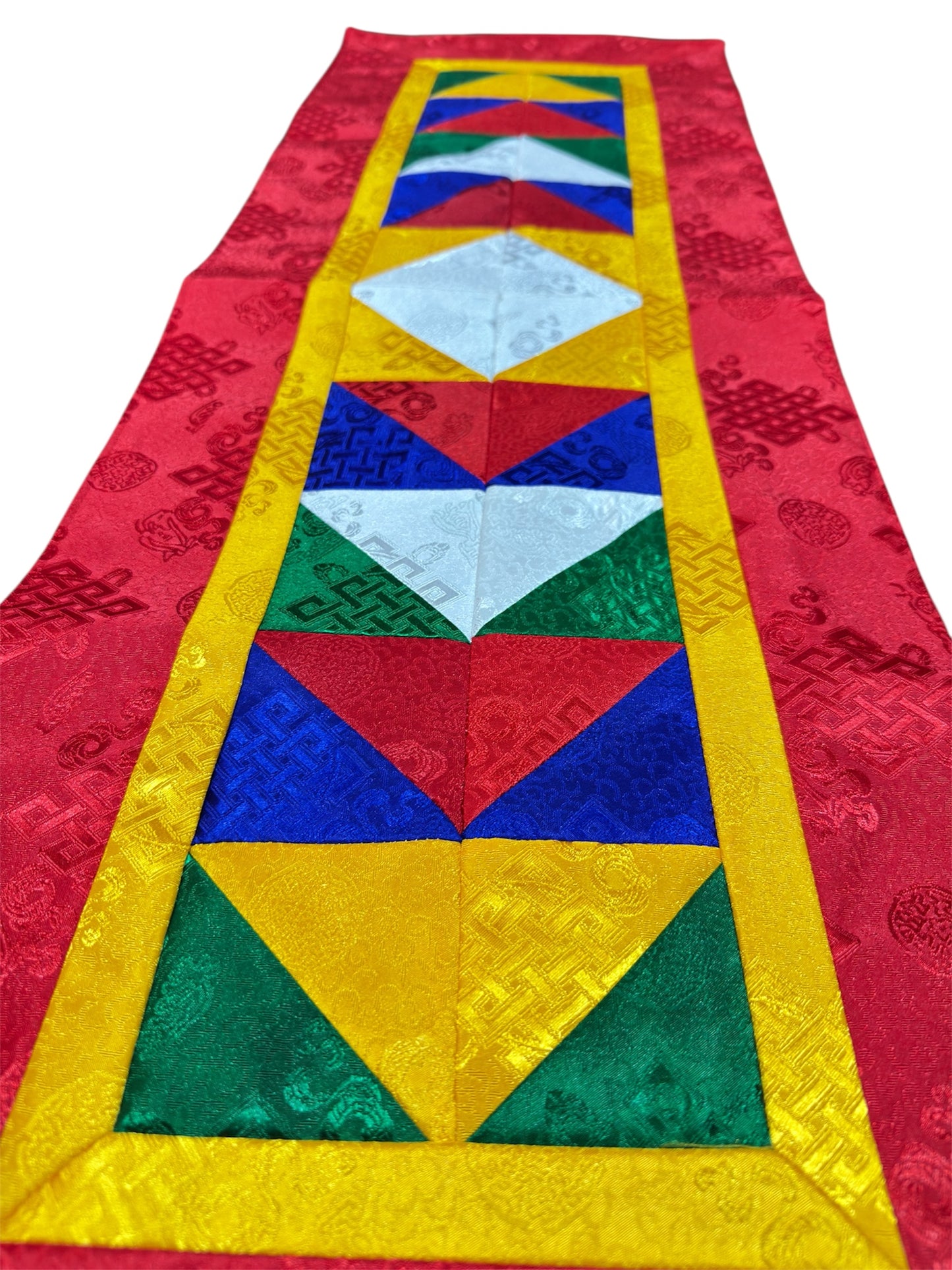 Tibetan buddhist endless knot light silk brocade table runner / shrine cover / red cloth