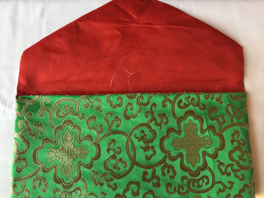 Couverture de livre/couverture d'ordinateur portable/format A/4 en brocart de soie à motif de lotus vert bouddhiste tibétain