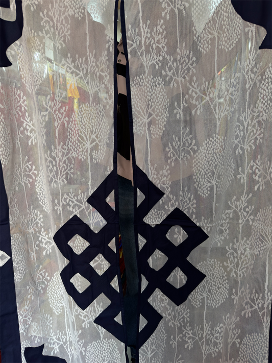 Tibetan buddhist dark blue lacy/net endless knot split door curtain/door hanging