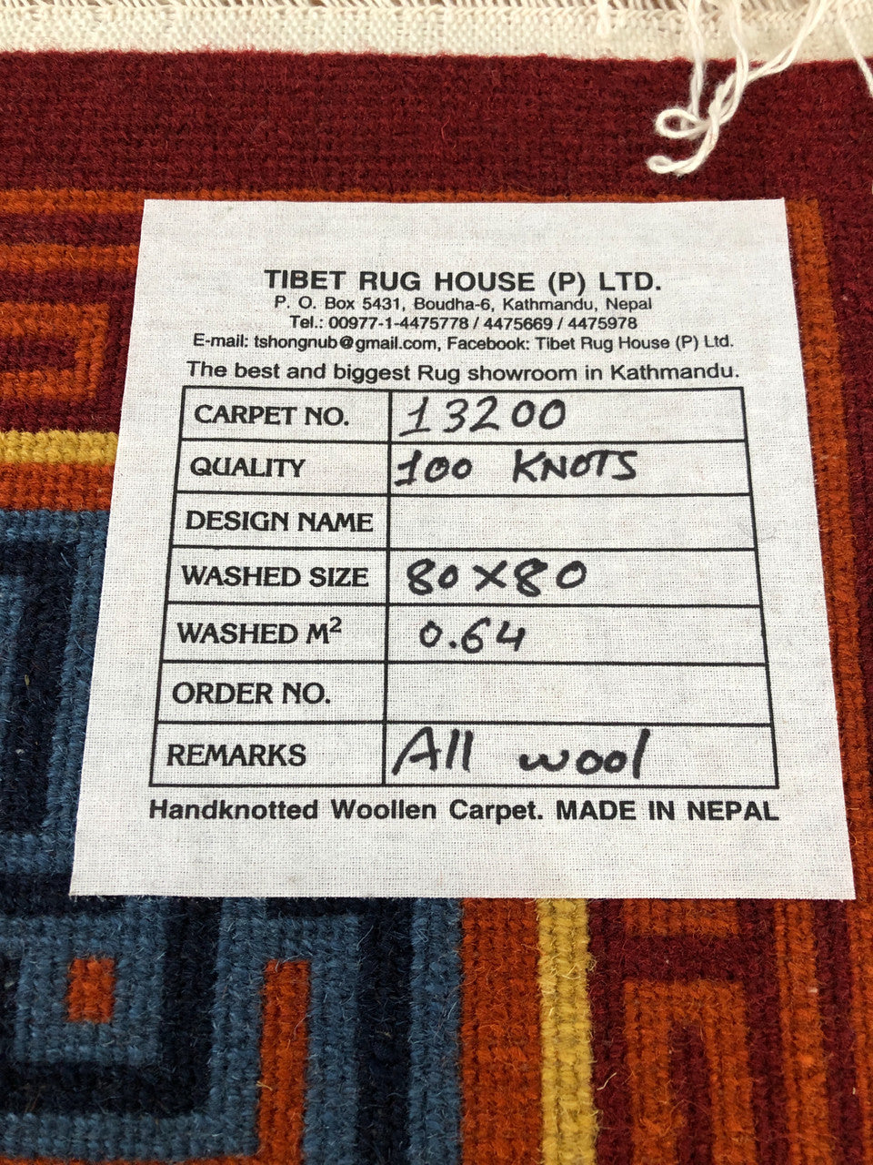 Tibetan Buddhist 100 Knot dorje design meditation rug/ carpet / table carpet From Nepal
