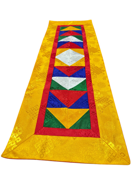 Tibetan buddhist endless knot light silk brocade table runner / shrine cover / yellow cloth
