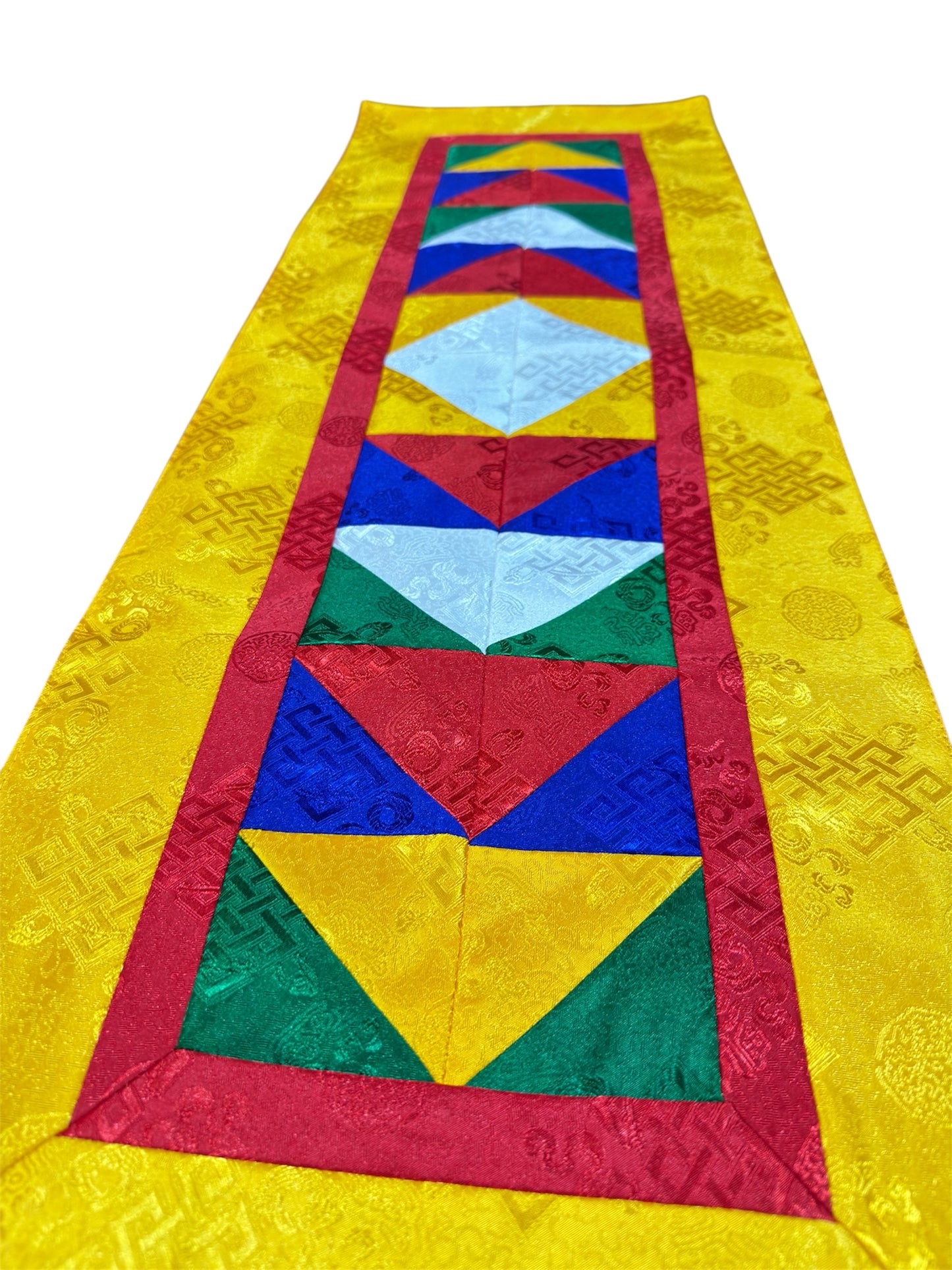 Tibetan buddhist endless knot light silk brocade table runner / shrine cover / yellow cloth