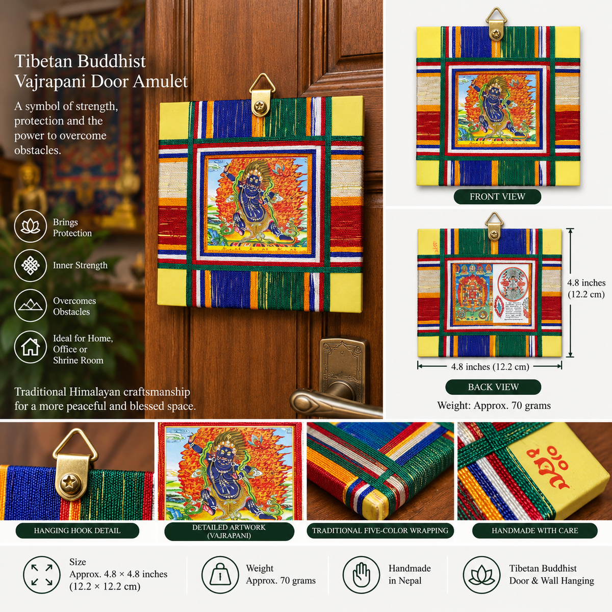 Tibetan Buddhist Vajrapani Door hanging, Wall Hanging – Protective Amulet , handmade in Nepal