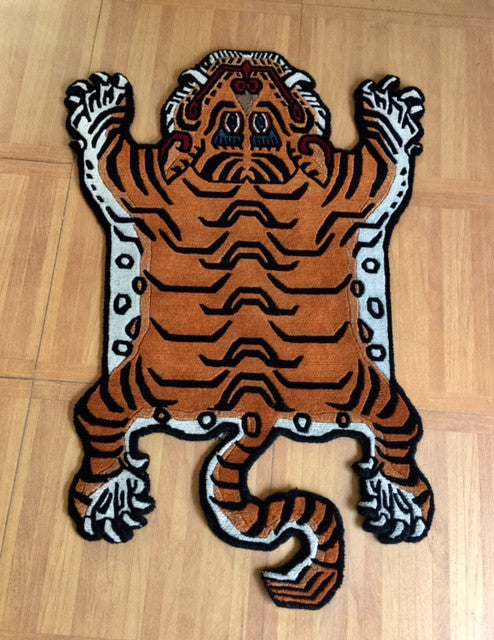 Tibetischer 100-Knoten-Teppich mit Tigermotiv, handgefertigt, aus Nepal