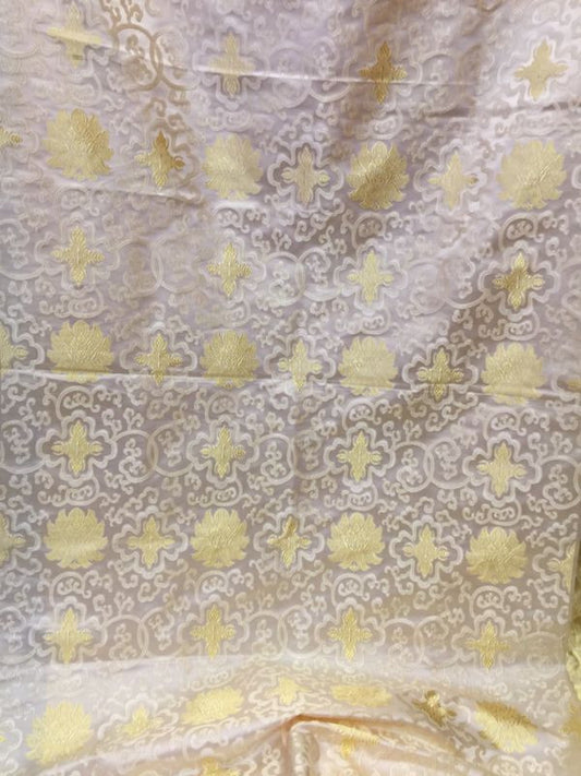 Tibetan buddhist white lotus design silk brocade / silk fabrics