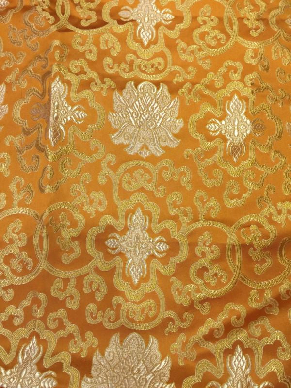 Tissus en brocart de soie / soie à motif de lotus orange bouddhiste tibétain