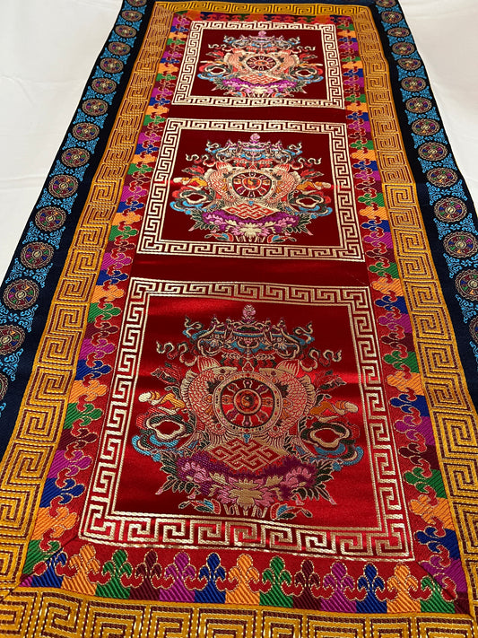 Tibetan buddhist auspicious symbol silk brocade table runner / table cloth / shrine cover