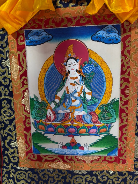 Tibetan Buddhist hand painted white tara thangka / white tara thangka painting