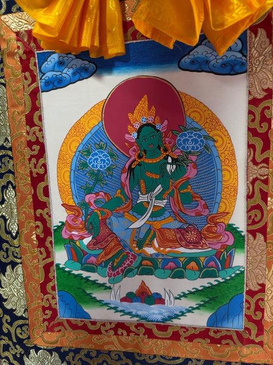 Tibetan buddhist green tara / dolma hand painted thangka / green tara thangka painting