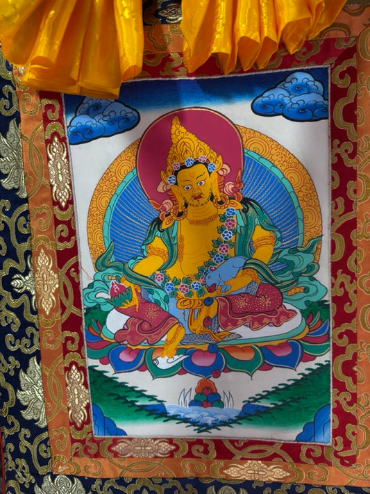 Tibetan buddhist yellow zambala hand painted thangka / zambala thangka painting