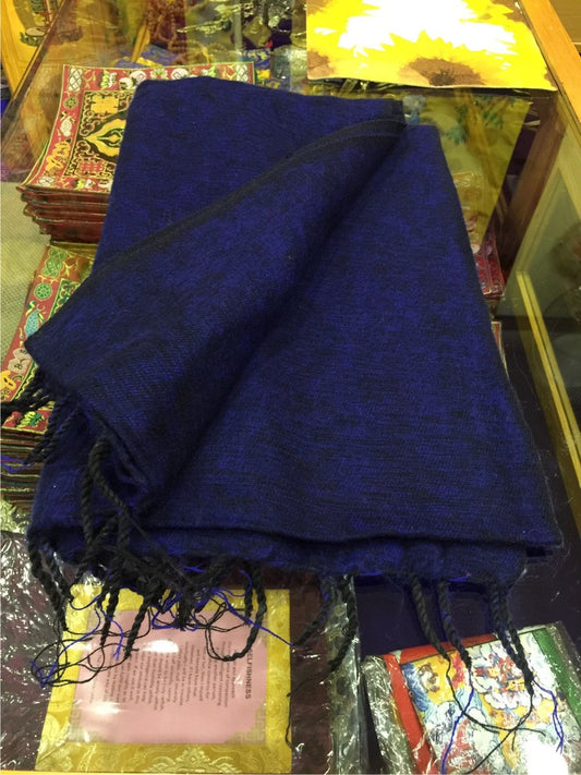 Châle de méditation en laine de yak bleu tibétain / châle de moine / taille moyenne