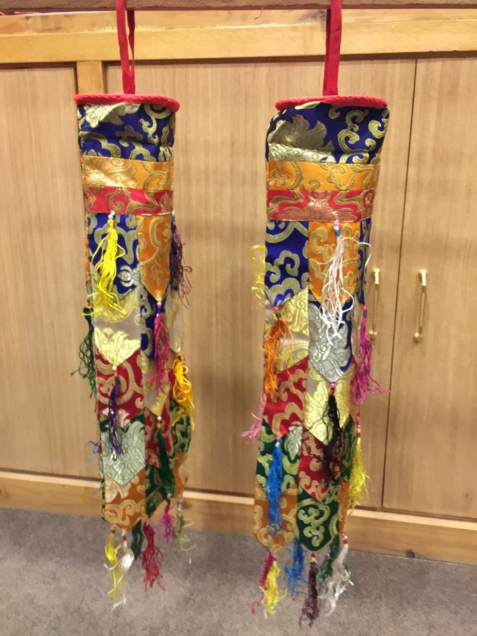 Tibetan silk brocade round ceiling hanging / chukor / 2 piece set