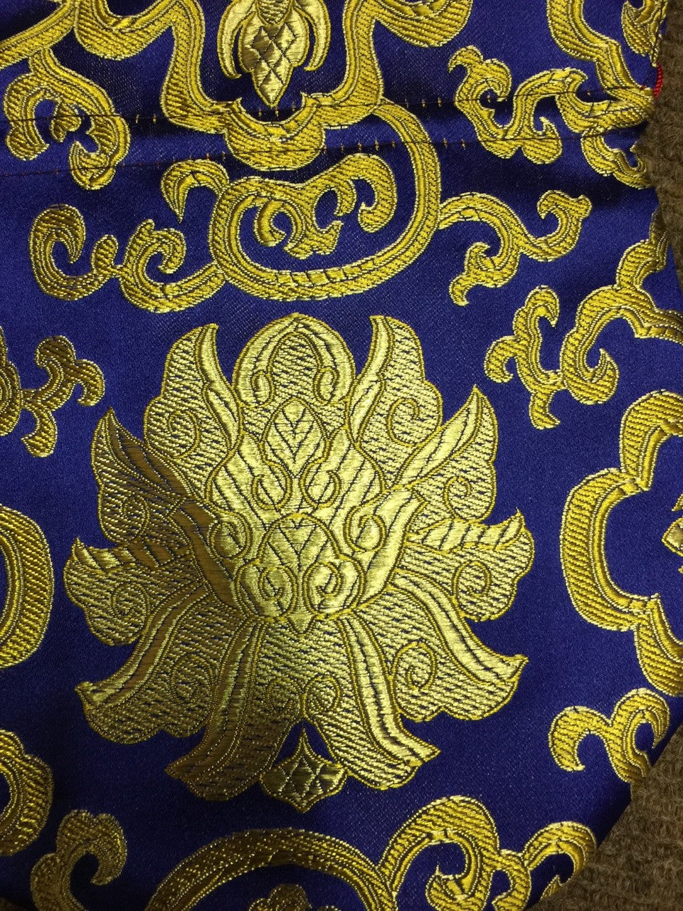 Sac mala en brocart de soie bleu motif lotus tibétain / pochette à bijoux / grande taille