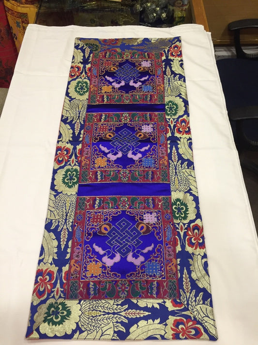 Tibetan blue endless knot silk brocade table runner / shrine cover / altar cloth / table cover