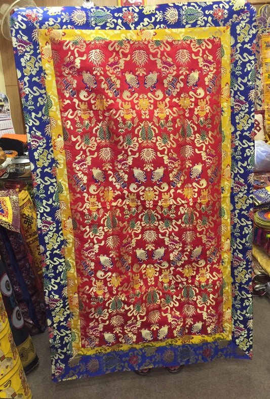 Nappe de table de sanctuaire / nappe d'autel en brocart de soie épaisse rouge de grande taille, symbole de bon augure tibétain