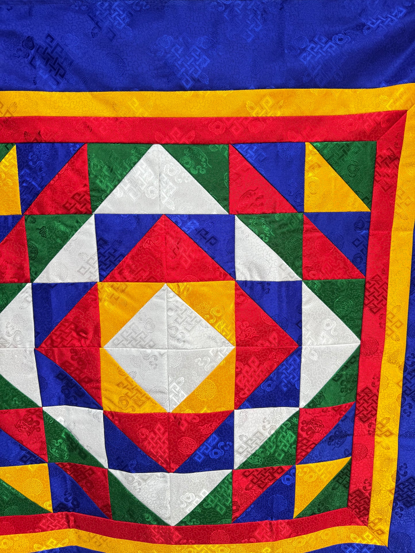 Tibetan buddhist silk brocade endless knot design patch work table cover/ altar cloth/ shrine cover