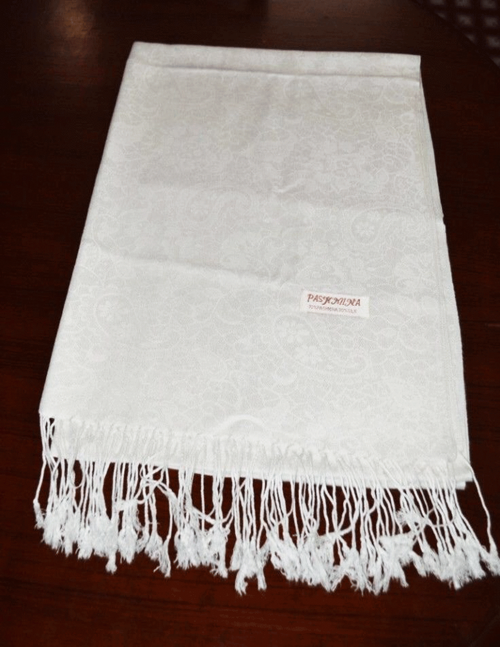 Châle de méditation bouddhiste tibétain en pashmina et soie blanche avec design personnalisé