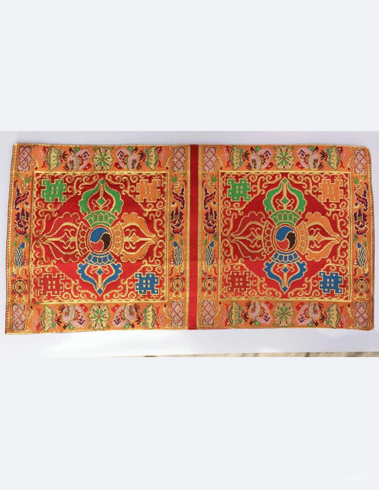 Nappe de table en brocart de soie double Dorje rouge tibétain