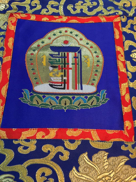 Tenture murale/Thangka en brocart de soie bleu Kalachakra du bouddhisme tibétain