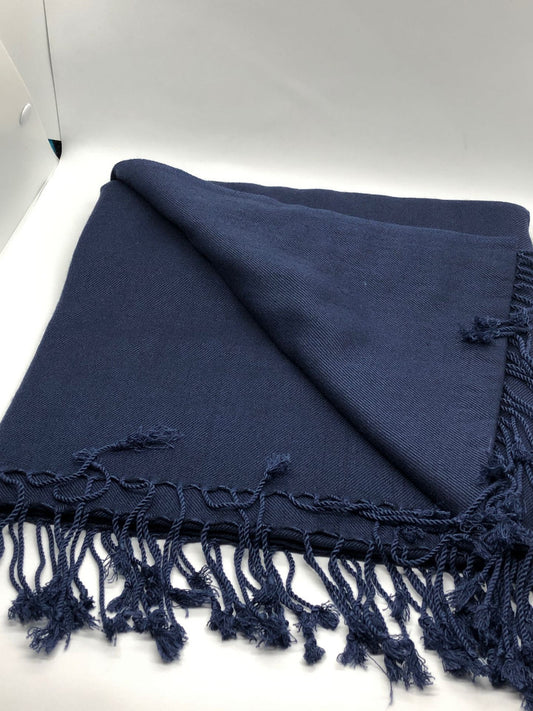 Châle de méditation tibétain bleu foncé en pashmina et soie / 2,6 mètres / châle de moine grande taille
