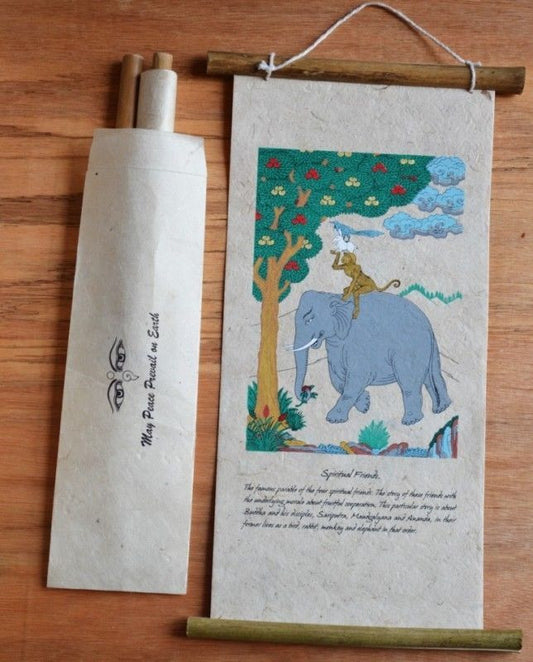 Nepalesischer handgemachter Wandbehang aus Loktapapier mit vier Freunden