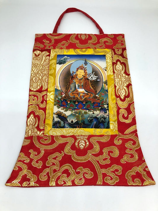 Thangka / tenture murale en brocart de soie tibétaine Guru Rimpoche