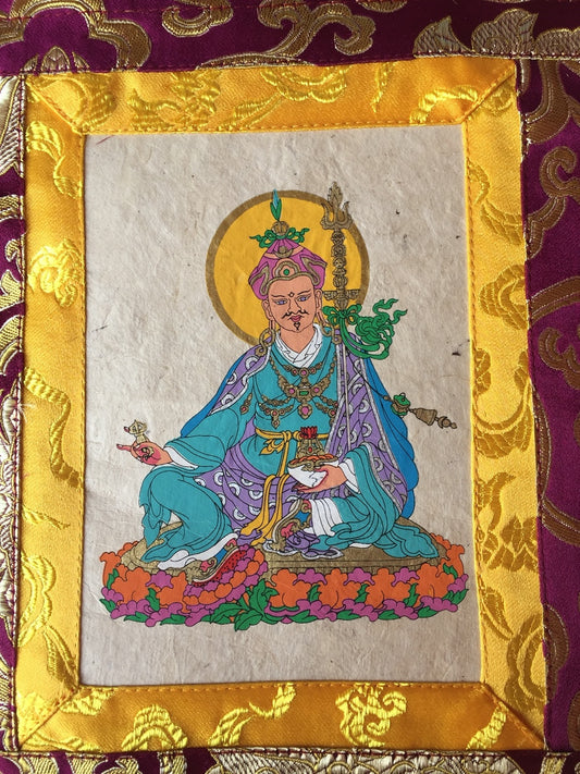 Thangka / tenture murale imprimée à la main du gourou du bouddhisme tibétain Rimpoché