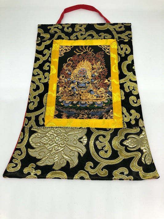 Petite photo thangka / tenture murale / bannière tibétaine en mahakala noir