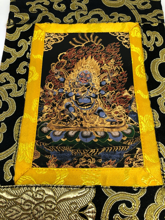 Petite photo thangka / tenture murale / bannière tibétaine en mahakala noir