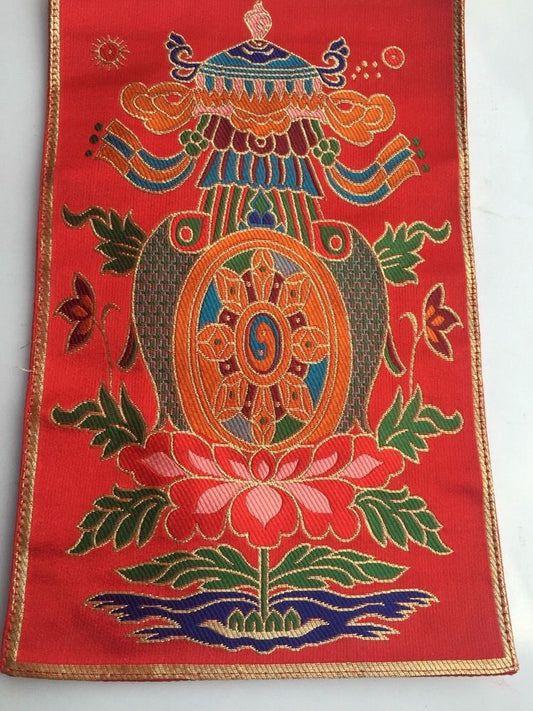 Tapis de table en brocart de soie avec symbole de bon augure bouddhiste tibétain / nappe d'autel / napperons / couverture de sanctuaire