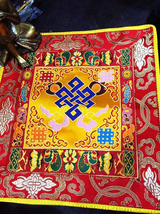 Tibetan Buddhist silk brocade endless knot placemat / table / altar / shrine cloth / cover / mat