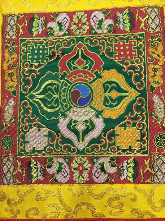 Tapis double Dorji vert bouddhiste tibétain / tissu de sanctuaire / nappe / nappe d'autel / set de table