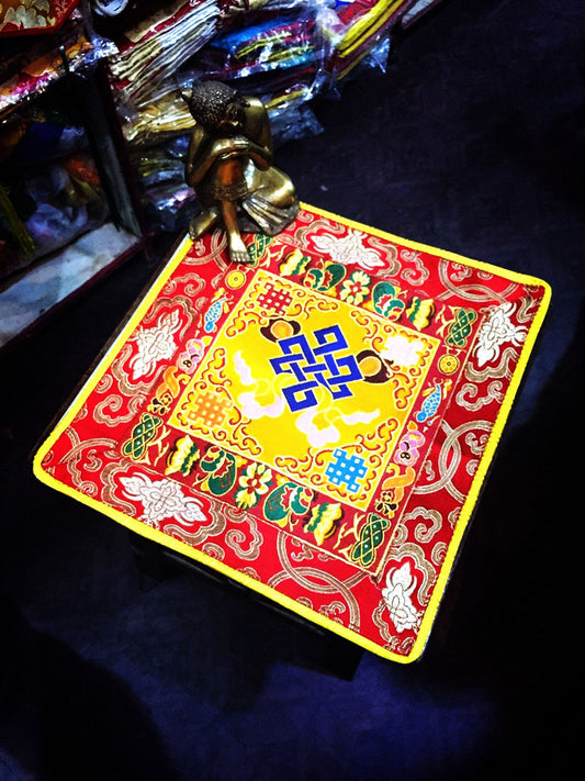 Tibetan Buddhist silk brocade endless knot placemat / table / altar / shrine cloth / cover / mat