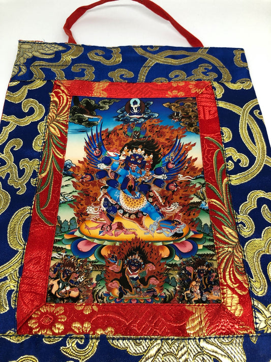 Thangka / tenture murale en brocart de soie tibétaine vajrakilaya