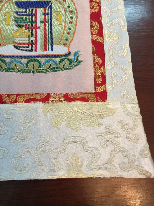 Tenture murale/Thangka en brocart de soie blanc du bouddhisme tibétain Kalachakra