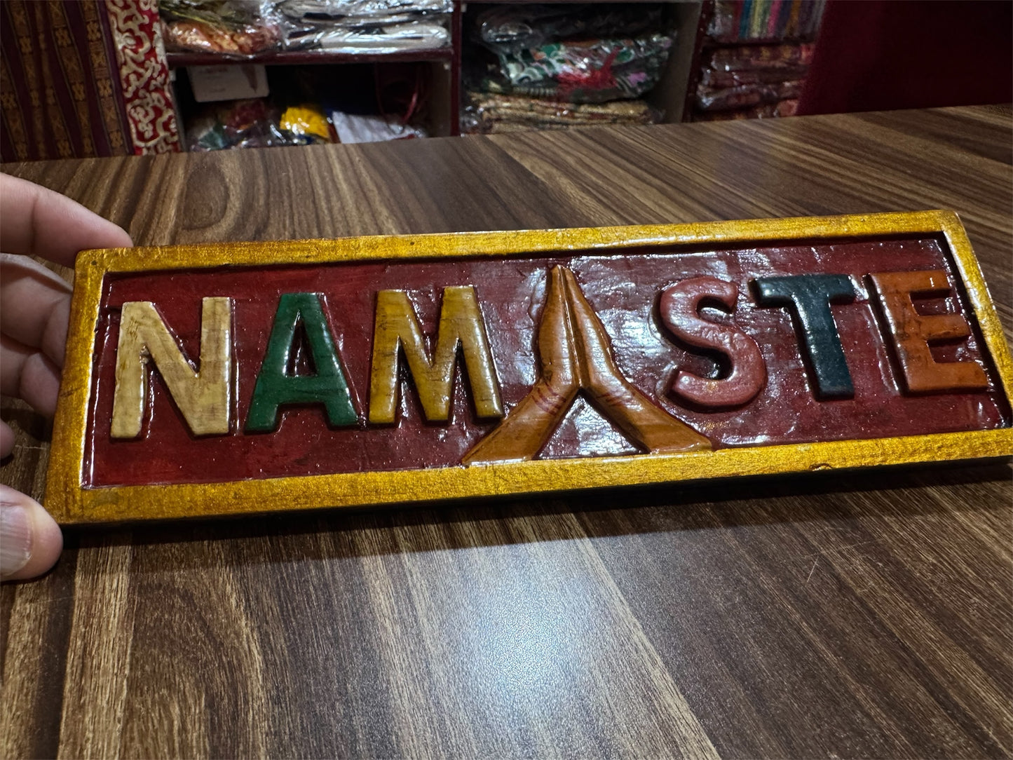 Wooden Namaste Wall Hanging – Handmade in Nepal | Door & Wall Decor